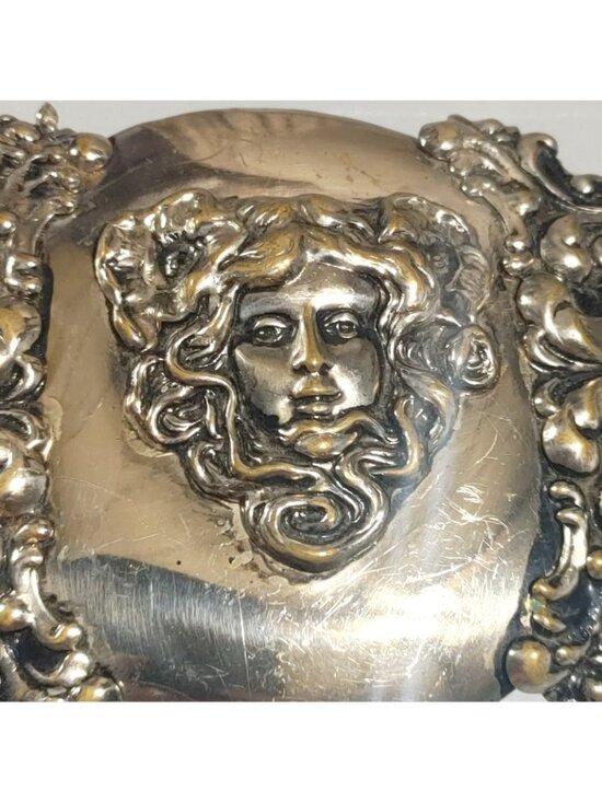 Large Art Nouveau Belt Buckle Sash Plaque Vintage Maiden Medusa Silver Plated main image 6